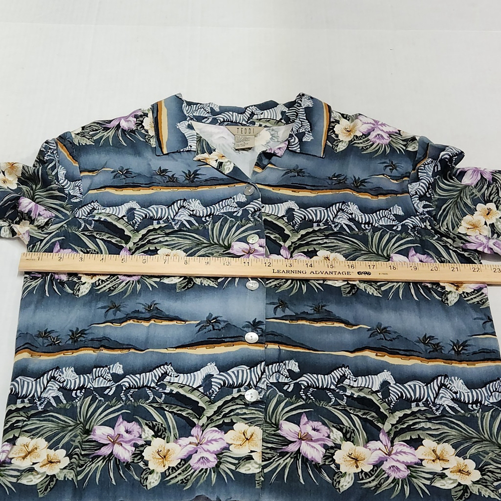 Hawaiian Safari Short Sleeve Shirt Vacation Casual Beaded Zebras Palm Trees VTG - Picture 6 of 11